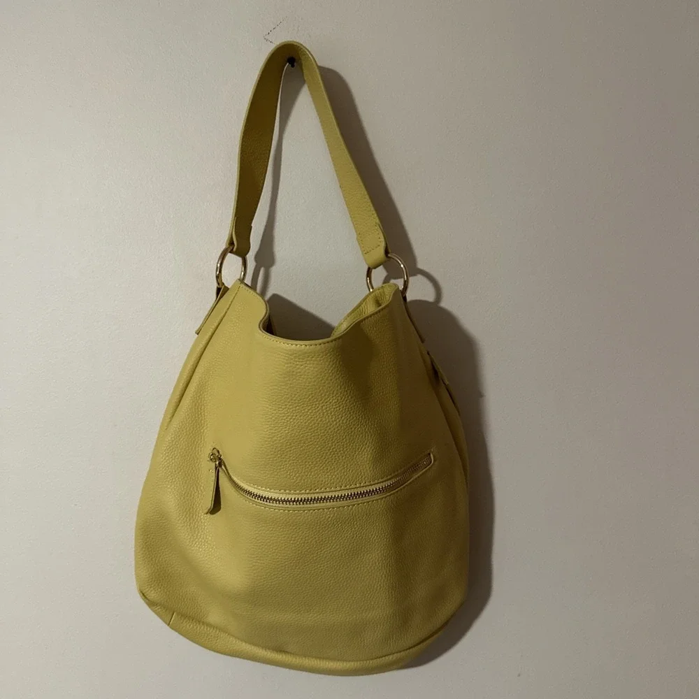 Laggo: The Taylor Yellow Leather Hobo Front Zipper Pocket‎ Shoulder Handbag